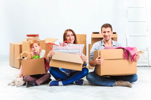 Packing boxes arranged for a move in Roehampton