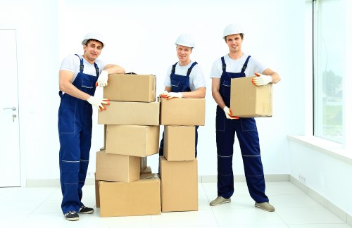 Packed household boxes ready for a local move in Roehampton