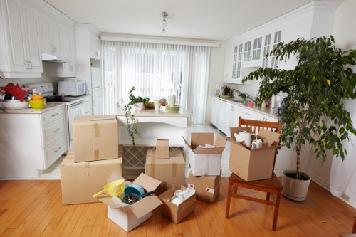 Large removal truck loaded with household items for transport