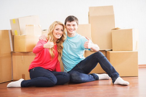 Professional office relocation equipment arranged for a Roehampton move