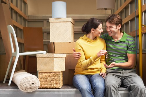 Packed boxes and moving equipment for Roehampton removals